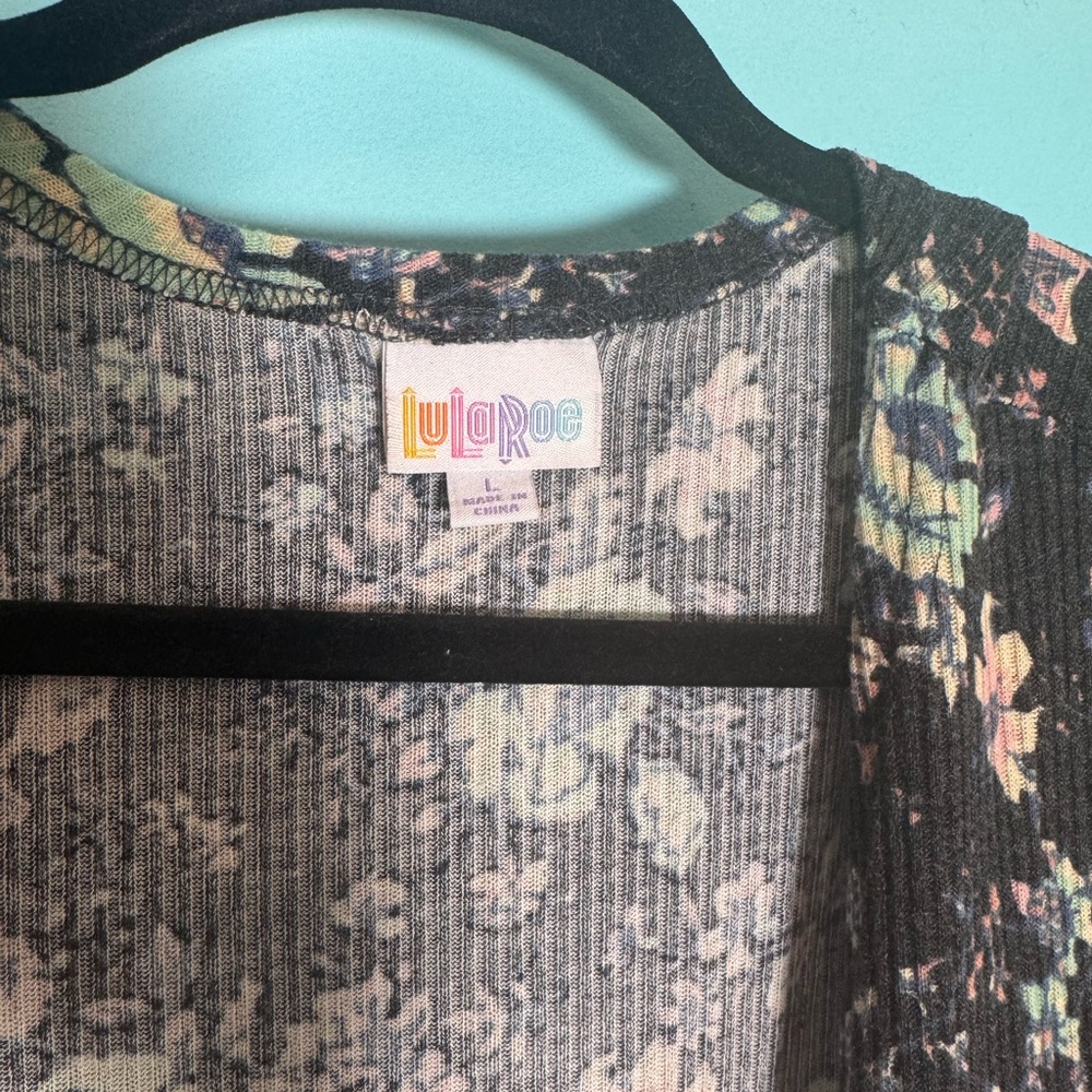 LuLaRoe Black Floral Cozy Duster Sweater - Picture 3 of 5